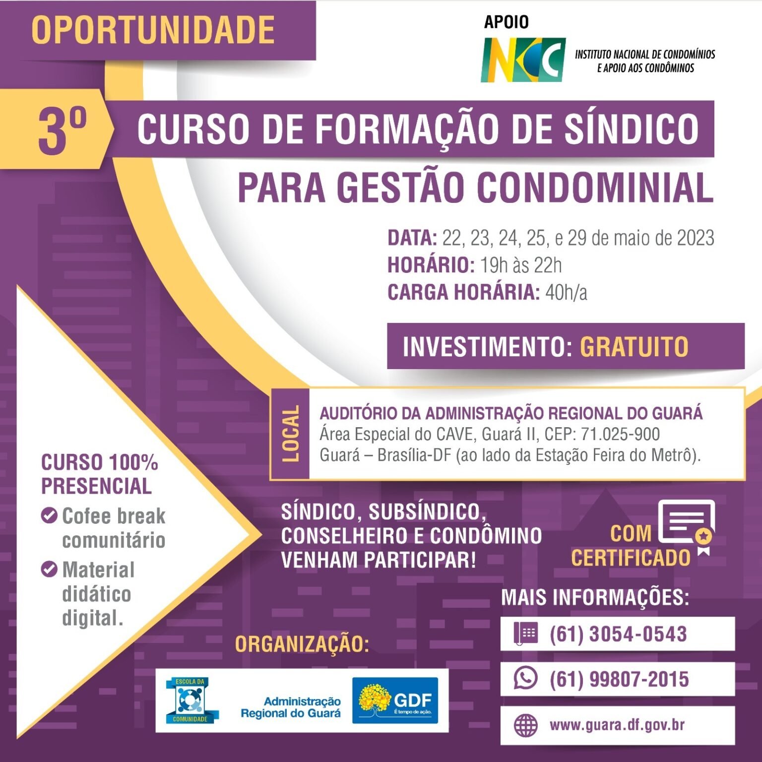 Curso gratuito vai formar síndicos para gestão condominial